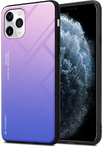 Cadorabo Estuche Compatible con Apple iPhone 11 Pro en Rosa - Azul - Funda Protectora Bicolor Fabricada en Silicona TPU y Parte Trasera de Cristal Templado
