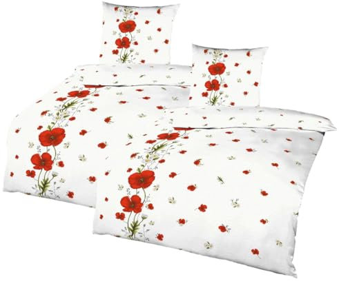 JACK by Kaeppel 4tlg. Seersucker Bettwäsche 135x200cm Red Poppy Mohn Rot Weiß Baumwolle