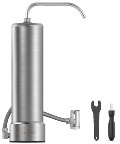 OEMIRY Arbeitsflächen-Filtersystem, NSF/ANSI 42 zertifiziert, Edelstahl-Wasserhahn-Wasserfilter, entfernt 99,99 % Blei, Chlor, Schwermetalle, schlechten Geschmack und Geruch (1 Filter enthalten)