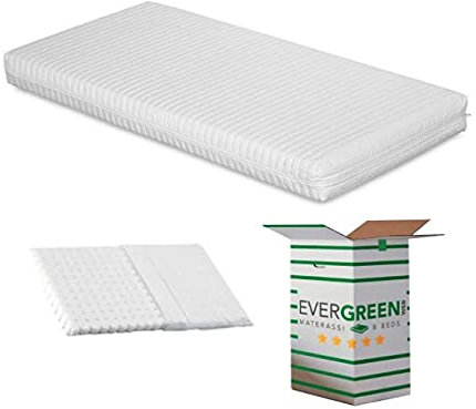 EVERGREENWEB® Matratze für Kinderbett oder Wiege, 70 x 160 cm, für Kinder, Höhe 12 cm + KOSTENLOSES KOSTENLOSES ANGEBOT mit Bezug aus natürlicher Baumwolle, abnehmbarer Bezug, antiallergisch, waschbar