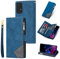 UEEBAI Hülle für Samsung Galaxy A53 5G, Retro Reißverschluss Handyhülle PU Leder Handytasche Bumper mit 9 Kartenfächer Standfunktion Geldbörse Trageband Schutzhülle Flip Wallet Case - Blau Raute