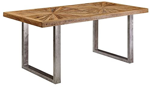 möbelando Esstisch Mango Massivholz Esszimmertisch 200x76,5x100 cm | Küchentisch Loft Natur | Holztisch Massiv mit Metallgestell | Industrial Tisch