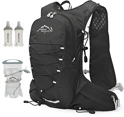 IX INOXTO Trinkweste für Herren und Damen, Wasserrucksack zum Laufen, 3 l, Trinkrucksack für Trailrunning, Marathon, Rennen, Wandern (Schwarz Weiß)