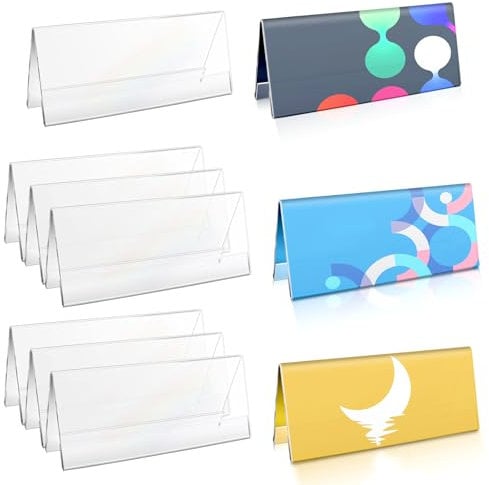 Vmiapxo 10 Pack Acrylic Name Plate, 3 x 8.5 Plastic Name Tents Table Number Holders Food Price Label Display Desk Nameplates for Classroom Office Meeting Restaurant Menu (V-Shaped)