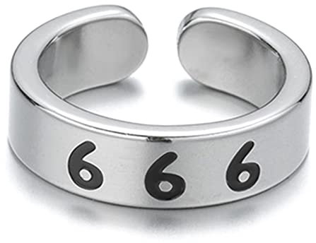 JewelryWe Schmuck Damen-Ring Edelstahl Glücksengel 666 Zahlenring Offener Ring Verstellbar Ehering Jahrestag Versprechen Ringe Band für Frauen Mädchen Silber