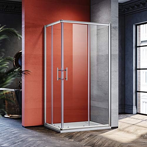 SONNI Mamparas de Ducha Rectangular 80x90cm con 2 Hojas Fijas y 2 Hojas Correderas Vidrio Templado 5mm Perfil Aluminio