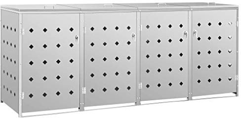 KOIECETA Mülltonnenbox für 4 Tonne Mülltonnenverkleidung Müllbox Mülltonne Müllcontainer Gartenbox Gerätebox Mülltonnenschrank 240L Edelstahl Silber 276 x 77,5 x 115 cm