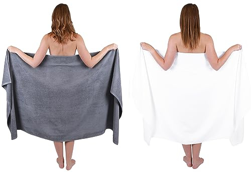 Betz Badetuch 2 Stück Set groß XXL Badetücher Saunatuch Dresden 100% Baumwolle Größe 100 cm x 200 cm anthrazit-weiß