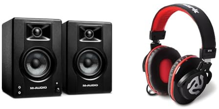 M-Audio BX3 - Casse attive Monitor da Studio per PC Amplificate 120 W 3,5 da Scrivania per gaming & Numark HF175 - Cuffie DJ con Filo 3 m, Chiuse con Driver da 40 mm