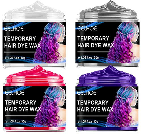 4-teiliges Haarfärbewachs, Haarfarbe Wachs, Temporäre Haarfarbe, Waschbares Natürliches Buntes Haarwachs, Temporäre Haarfärbemittel Wachs für Männer und Frauen Party, Festival, Cosplay