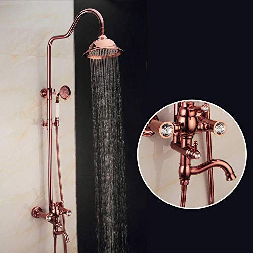 Brausegarnitur European Diamond Rose Gold Handbrause Badewanne Brausegarnitur Supercharging System Hubstange 360 ​​° drehbarer kreisförmiger Top-Spray Wasserhahn Band 3 funktional schön praktisch Ba