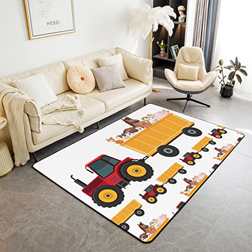 Traktor Wohnzimmerteppich 150x200cm Cartoon Farm Equipment LKW Teppiche Matte für Balkon Garten Gelb Rot Bau Auto Wohnzimmer Schlafzimmer Dekor Harvester Traktor Teppich Rutsch Bereich Teppich
