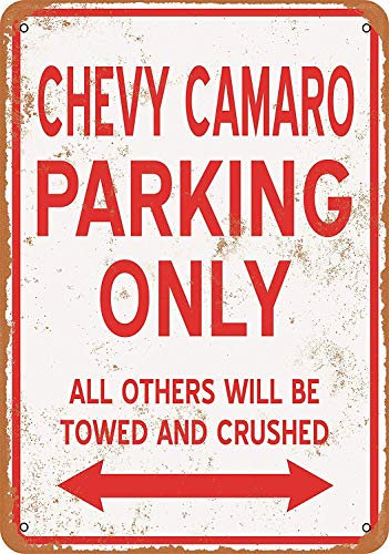 Retro Metall Blechschild Lustiges Blechschild Chevy Camaro Parking Only Schild für Zuhause Höhle Garage Bar Wanddekoration Vintage Metallschild 20,3 x 30,5 cm