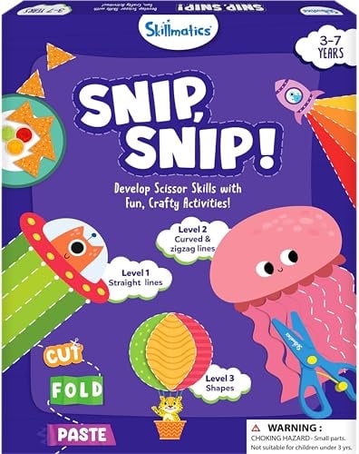 Skillmatics Scissor Skills Activity Book - Snip Snip, Stocking Stuffers, 25 Fun Cutting & Creative Activities, Fine Motor Skills, Felt Craft Kit, Christmas Gifts for Kids Ages 3, 4, 5, 6, 7