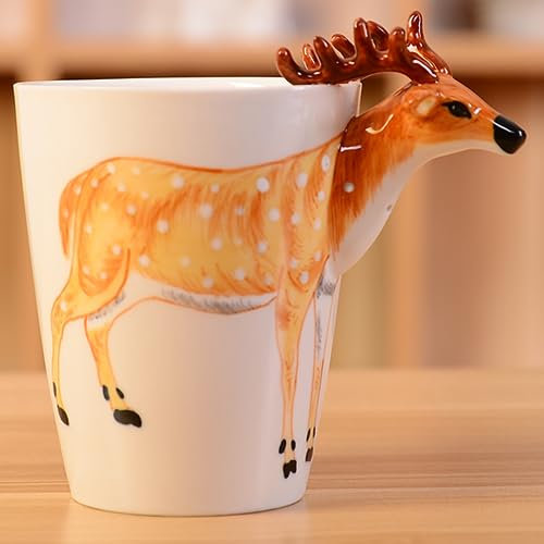 Arawat 3d Tassen Tier Hirsche Tasse Geschenk Lustige Tasse Kaffeetasse Keramik 400 ml Teetasse Tee Kaffee Becher Süße Geburtstagsgeschenk für Freund Jungen Frauen Männer