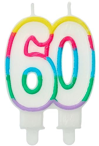 Folat 24185 Kuchen Kerze Colorblock Ziffer/Zahl 60-7,5 x 6 cm Geburtstagskerzen für Geburtstag, Geburtstagsdeko, für Kinder Partys, Hochzeiten, Firmenfeiern, Jubiläen, Mehrfarbig, 6 cm