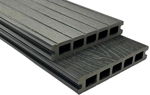 Tuda Grass Direct | 3.6m Composite WPC Decking - Deep Embossed Woodgrain Plastic Boards | 8 Colours | All Fixings & Edgings Included | (41 sqm | 76 Boards, Grey)