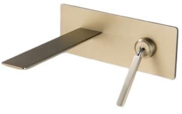 Grifo Lavabo Pared Grifo De Pared Para Baño Grifo Monomando Para Lavabo Empotrado Gris Frío Y Caliente Dorado Cepillado Combinado En Oro