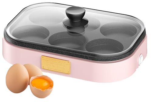 SYFUNLV Multifunktionale Bratpfanne,Frühstückspfanne,Elektrische Pfanne,900 Watt,Uniform Fire Spiegeleipfanne Induktion Pan mit 6 fächern - Spiegeleier Pfanne mit Mulden für Eier (rosa)