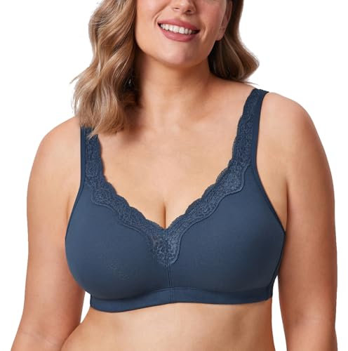 Delimira Women's Non Wired Bras Full Coverage Cotton Comfort Bra Plus Size Non Padded Soft Bras Sargasso 42C