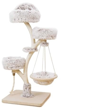 Fudajo Árbol rascador de Gatos en diseño en Ramas 130cm Tela Peluche y sisal, rascador con Tumbona
