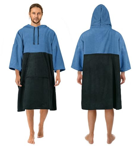 Zingtto Surf Poncho Wickelmantel, 3/4-Ärmel, extra groß, dick, Kapuzenpullover, Handtuch, Poncho für Männer und Frauen, Strand, Schwimmen, 109,2 x 88,9 cm, Schwarz / Blau