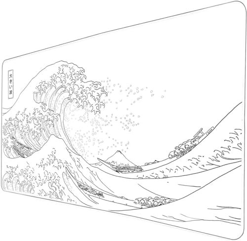 Grand Tapis de Souris de Jeu Vagues Blanches Tapis de Souris XXL 1200x600x2mm avec Bords Cousus Surface Spéciale Améliore la Précision pour Souris Claviers Gamer Bureau