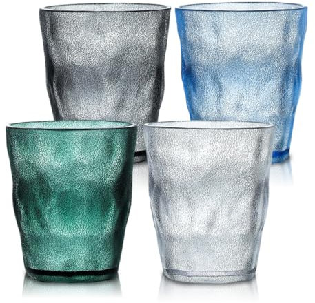 TIE-DailyNec 4 Stück Wassergläser Set aus Kunststoff, 220ml Unzerbrechliche Trinkgläser, Acryl Getränk Becher, Gletschermuster Becher, Cocktail Saft Wein Bier Becher für Picknicks, Camping, Partys