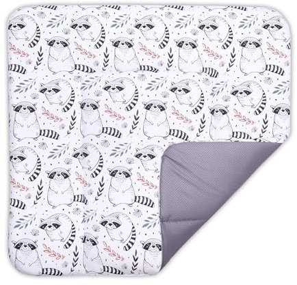 BONKY® Wickelauflage 75x72 cm - aus hautfreundlicher Baumwolle - Wickelunterlage mit rutschfeste Unterseite - Baby Wickeltischauflage - Mega weich und angenehm - Made in EU - Waschbär