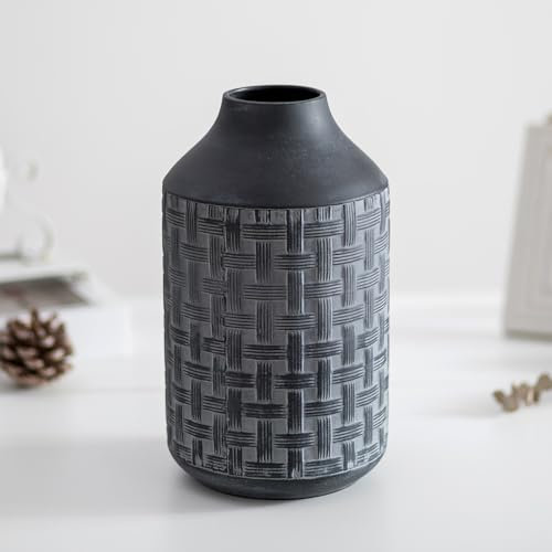 Sziqiqi Vintage Blumenvasen Große - 26cm Hohe Rustikale Metall Vase mit Rattan-Geflecht-Textur für Pampasgras Boho Vasen für den Tisch Bauernhausvasen für Künstliche Blumen Federn und Zweige
