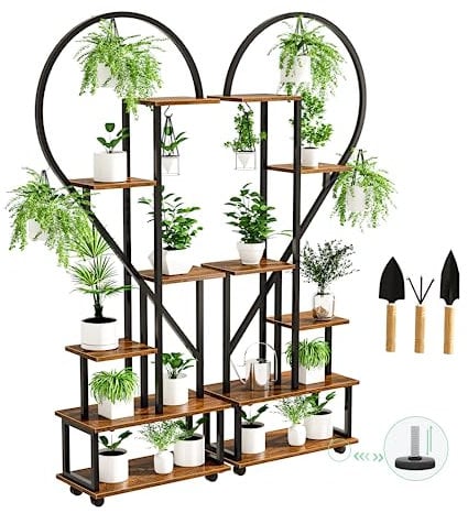 6 Etagen Blumenregal Pflanzenregal, Hölzern Metall Mehrstöckig Blumenständer Pflanzenständer, Herzförmig Blumenbank Blumentreppe Pflanzentreppe Standregal für Innen Garten Balkon Wohnzimmer Deko
