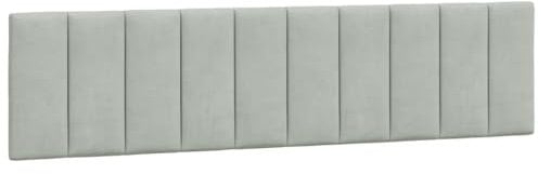 vidaXL Kopfteil Kissen Hanko, Kopfteilkissen mit Linien-Design, Bett Kopfkissen mit Klettverschlüssen auf Rückseite, Kopfteilpolster Kopfpolster, Hellgrau 200cm Samt