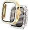 DEALELE Confezione da 2 custodie in vetro temperato compatibile con Apple Watch Series 6/5/4/SE (44 mm), custodia protettiva a doppia fila con diamanti e pellicola protettiva (44 mm, oro+trasparente)