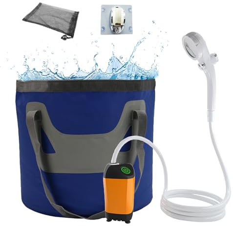 Kocusu Outdoor Shower,Camping Shower,Portable Shower Camping 3 Levels Adjustable,Portable Dog Shower with 20L Folding Bucket,USB Rechargeable for Camping,Beaches, Pet Cleaning