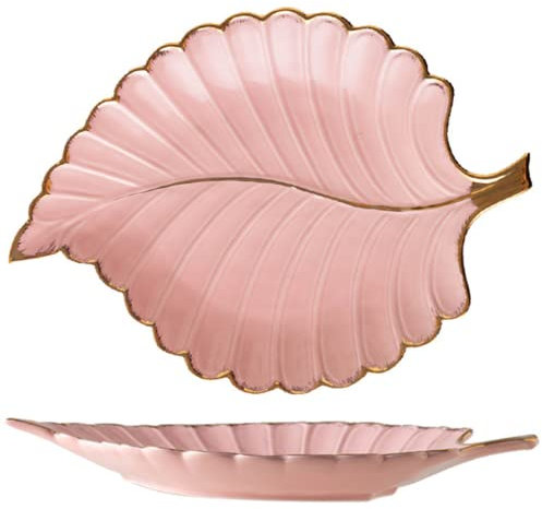 Disoza Schmucktablett Blätter Dekoschale Schmuck Deko Tablett Keramik Schlüssel Ablageschale Teller Speiseteller Porzellan Desserttelle Schlüsselschale Flur Schlüsselablage (27x20x3.2cm)