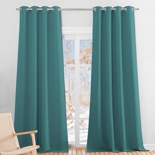 PONY DANCE Blickdichte Vorhänge mit Ösen Übergardinen Wohnzimmer 2er Set Thermovorhang gegen Hitze Verdunkelungsvorhang Wärmeisolierend, H 260 x B 140 cm, Tealblau