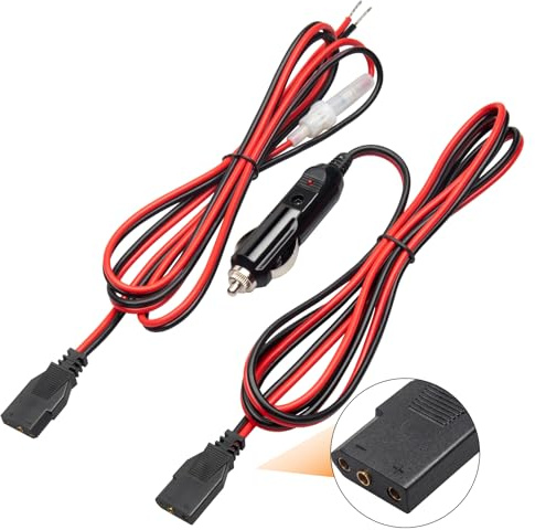Anina 2 Pack Cb Radio Power Cord 12V 3-Pin Plug Fused Replacement CB Power Cable 2 Black and Red Wires 15A 3-Pin Cigarette Lighter Plug Socket for Cb Ham Radio