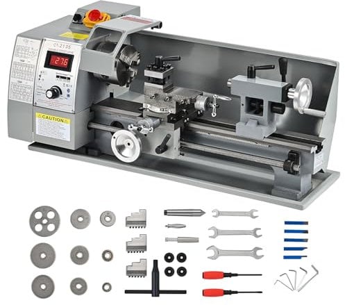 CREWORKS Metalldrehmaschine 600W Drehmaschine 8 x 14 Zoll Tischdrehmaschine 210 x 350MM Drehbank Metall 2250 RPM Mini-Metalldrehmaschine für Metallbearbeitung Metal Lathe (8 x 14 Zoll)