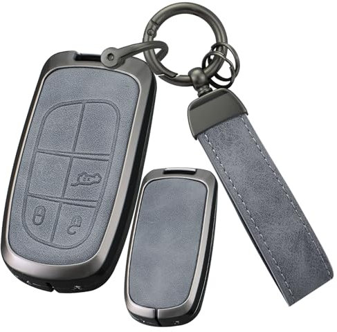 ontto Schlüsselhülle Autoschlüssel Hülle Passt für Jeep Grand Cherokee Renegade Chrysler Dodge Journey Dart Charger Ram für FIAT 500X Schlüsselcover Schutz Schlüsselgehäuse Autozubehör 3 Tasten Grau