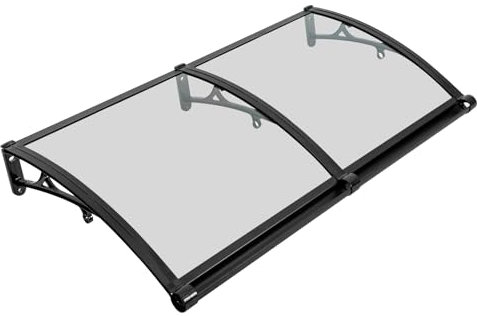 Vordach für Haustür 120 * 60 cm, Überdachung Haustür aus Aluminium-Legierung, Transparentes Pultbogenvordach, Pultvordach, Türdach für draußen Sonnenschutz Regenschutz (Klar, Schwarz)