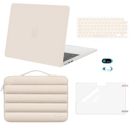 MOSISO Hülle Kompatibel mit MacBook Air 13 Zoll 2025-2022 M4 M3 M2 A3240 A3113 A2681,Hartschalenhülle&Puffy Tasche&TastaturHaut&Abdeckung Webcam&BildschirmFilm für MacBook Air 13,6 Zoll,Sand
