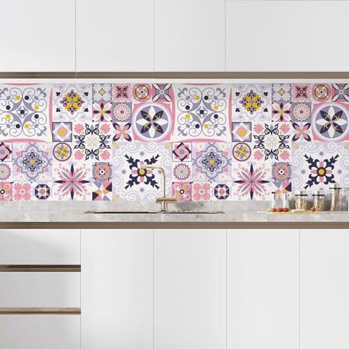 Lumalea 3617681258155 - Paraspruzzi adesivo per cucina, effetto mattonelle di cemento, 50 x 75 cm