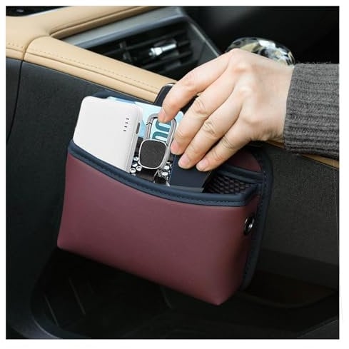 Z-oneMart Car Organiser Front Seat Car Leather Cup Holder Gap Bag, Car Seat Gap Filler PU Leather Car Organiser for Coins Glasses Storage, Mobile Phones, Cards, Keys, Sunglasses (Red)