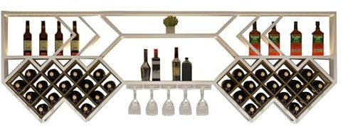 Botellero Vino Pared con Luz Vinoteca Mueble Bar Salon Garrafeira Mini Bar Wine Rack Mueble Comedor Cocina Estantes de Almacenamiento con Soporte Copas Colgante para Barra para Bar(Wit,59.05in)