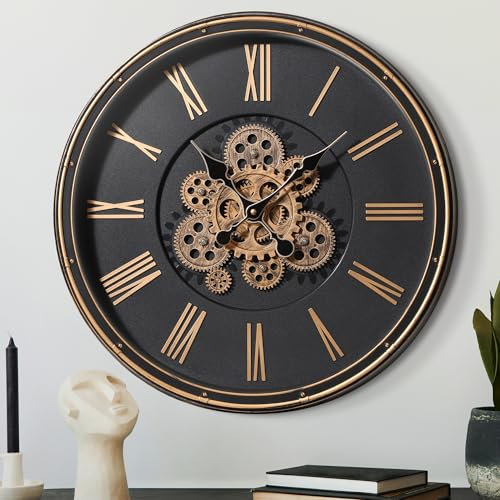 Mee 2ou Große Wanduhr mit Beweglichem Zahnrad, 20 Zoll / 50cm Retro Wanduhr für Wohnzimmerdekoration, Industrielle Steampunk Dekorative Wanduhr Vintage Bronze Gold Retro Wanduhr für Bauernhaus Wohnung