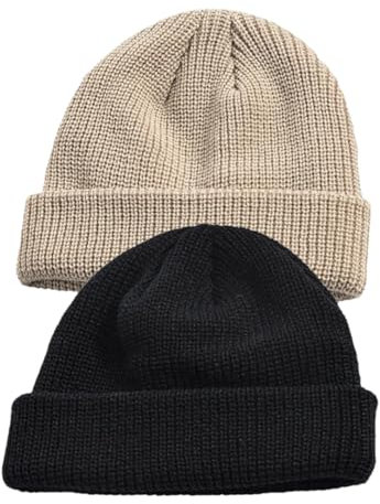 YKMYXZ 2PC Männer Winter Herbst Warme Brimless Strickmütze Mützen Frauen Hip Hop Skullcap Straße Unisex Solid Melone Cap(Black Beige)