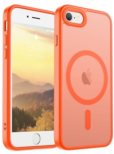 SUPFINE Magnetic for iPhone SE Case 2022(3rd)/2020(2rd),iPhone 8 Case(Compatible with MagSafe)(Military Grade Drop Protection) Slim Translucent Matte Phone Case,Orange