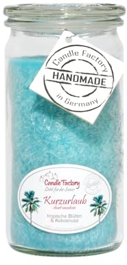 Candle Factory Mini Jumbo Duftkerze aus pflanzlichem Stearin im hitzebeständigen Glas der Marke Weck, ca. 70h Brennzeit, Duft: Kurzurlaub