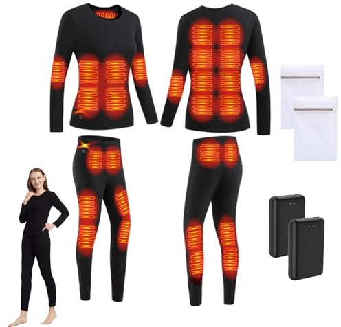 YAMNYSS Electric Heated Underwear Set Men Women 28 Zones Heating Long Johns Set USB Battery Outdoor Sports Heated Clothing,Women,XS