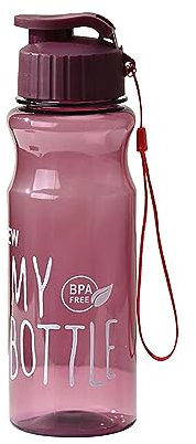 Generisch 650 ml Kunststoff Sporttrinkflaschen mit Tragegriff, Klappdeckel, auslaufsicher, leicht, transparente Trinkflaschen für Prüfungen, Schule, Büro, Fitnessstudio, Radfahren (Dark Purple)